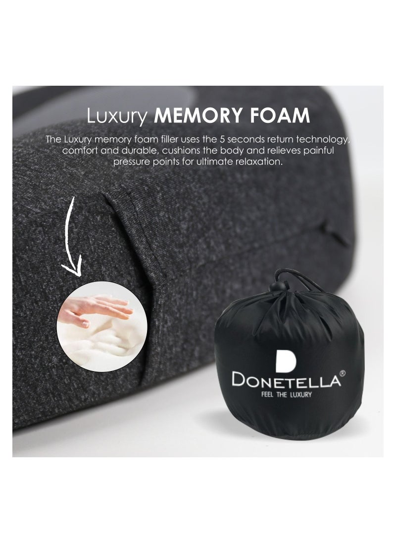 Donetella - Travel Pillow: 1-Piece Memory Foam Neck Pillow, Light Weight, Comfortable Suitable For Airplane Travel and Gifting With Ear Plugs, Eye Mask, And Luxury Mesh Bag Black/Grey - Image 1