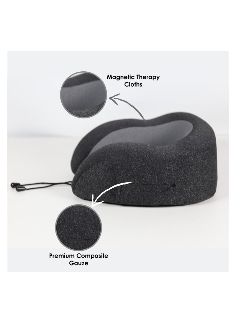 Donetella - Travel Pillow: 1-Piece Memory Foam Neck Pillow, Light Weight, Comfortable Suitable For Airplane Travel and Gifting With Ear Plugs, Eye Mask, And Luxury Mesh Bag Black/Grey - Image 1