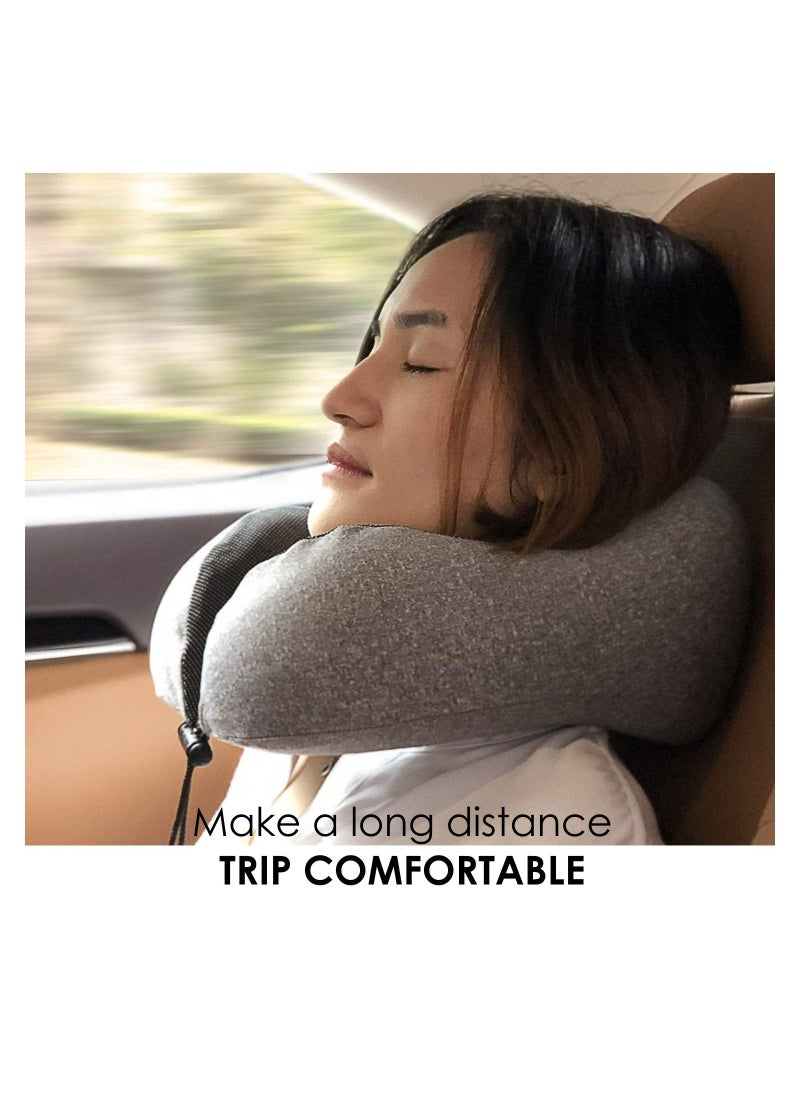 Donetella - Travel Pillow: 1-Piece Memory Foam Neck Pillow, Light Weight, Comfortable Suitable For Airplane Travel and Gifting With Ear Plugs, Eye Mask, And Luxury Mesh Bag Black/Grey - Image 1