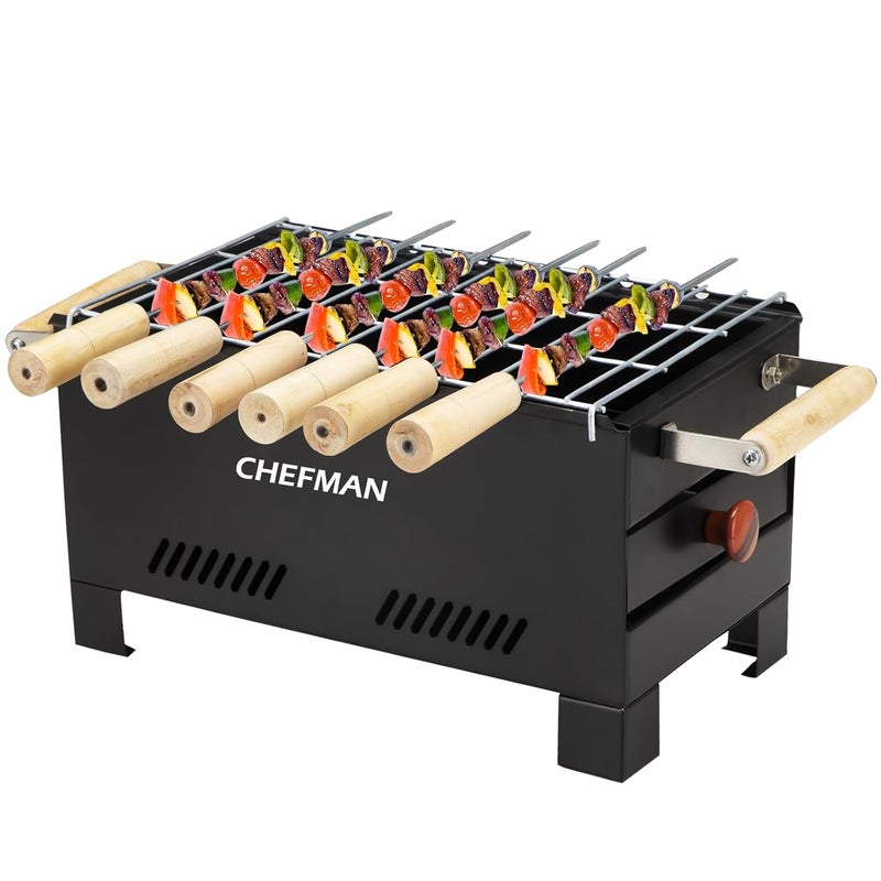 Chefman Charcoal Barbeque | Grill Barbeque | Grill Set for Home | Foldable Charcoal Tandoor | Outdoor BBQ | Grill Chicken Maker | with 6 Skewers with Gloves | Black - Image 1