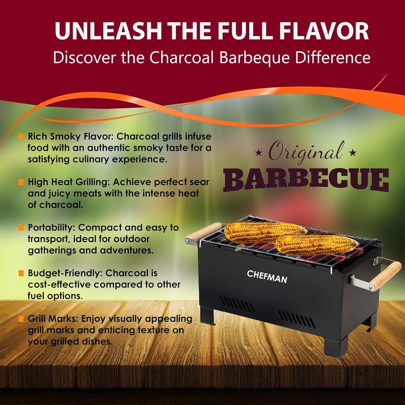 Chefman Charcoal Barbeque | Grill Barbeque | Grill Set for Home | Foldable Charcoal Tandoor | Outdoor BBQ | Grill Chicken Maker | with 6 Skewers with Gloves | Black - Image 5