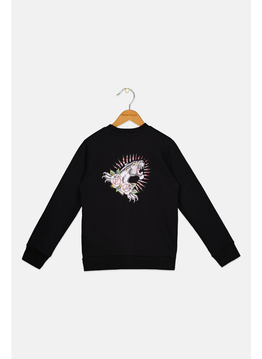 Ed Hardy Kids Boy Crew Neck Long Sleeve Embroidered Logo Sweatshirts, Black  - Image 2