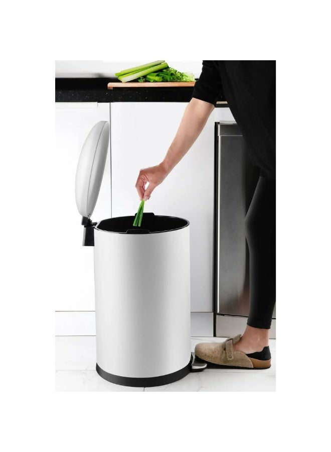 Primanova Stainless steel pedal waste bin with dome soft close lid & removable inner bucket anti slip odor control  31.5×41.6×56 cm  30 liter white - Image 3