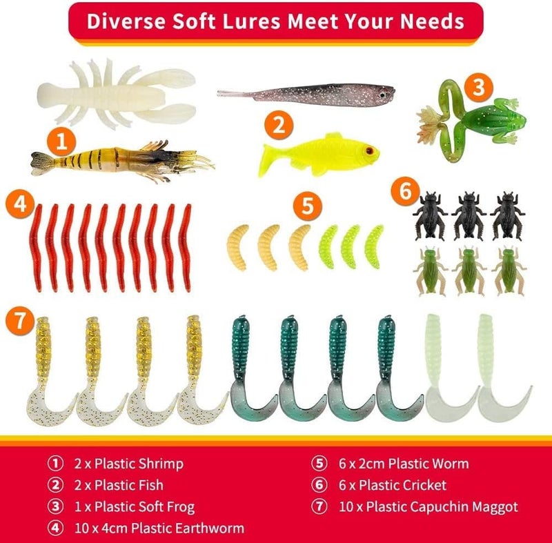 Luckam Fishing Lures Kit for Freshwater Bait Tackle Kit for Bass Trout Salmon Fishing Accessories Tackle Box Including Spoon Lures Soft Plastic Worms Crankbait Jigs Fishing Hooks - Image 2