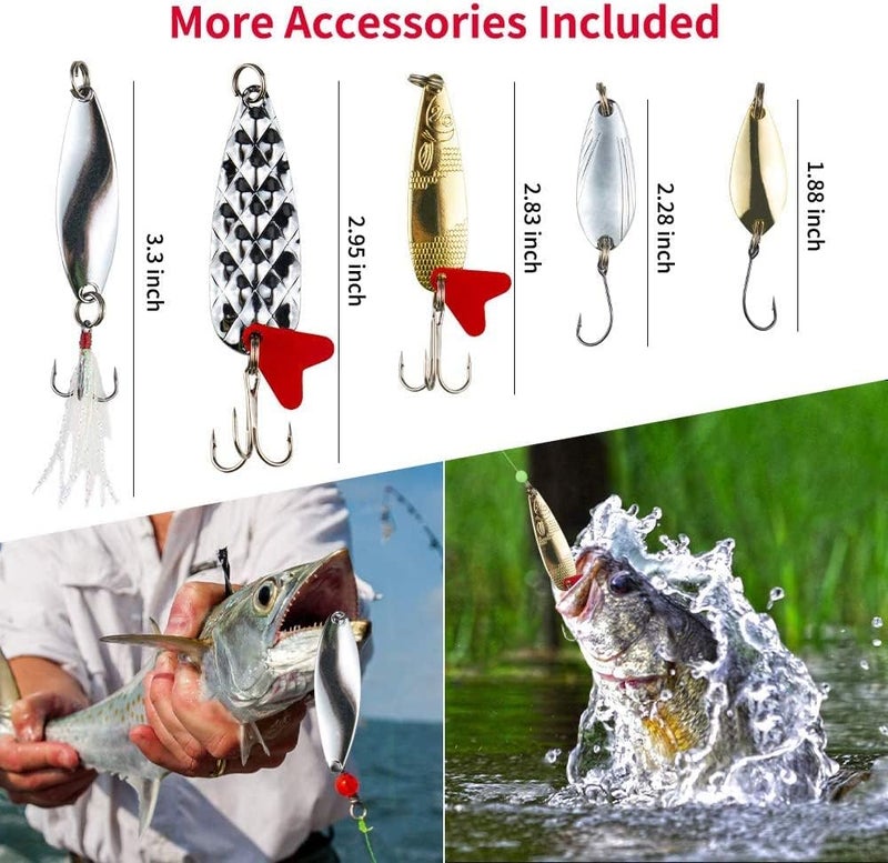 Luckam Fishing Lures Kit for Freshwater Bait Tackle Kit for Bass Trout Salmon Fishing Accessories Tackle Box Including Spoon Lures Soft Plastic Worms Crankbait Jigs Fishing Hooks - Image 4