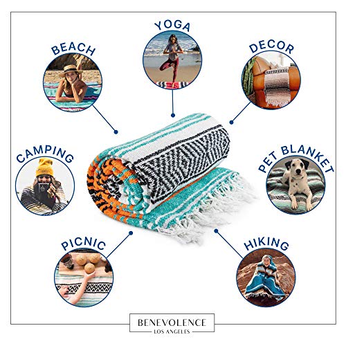 Benevolence LA Authentic Handwoven Mexican Blanket | Yoga Blankets, Outdoor, Picnic, Beach, Camping | Equestrian Saddle | Serape 50x70 inches - Mandarin, Pack of 1 - Image 3