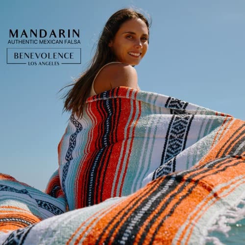 Benevolence LA Authentic Handwoven Mexican Blanket | Yoga Blankets, Outdoor, Picnic, Beach, Camping | Equestrian Saddle | Serape 50x70 inches - Mandarin, Pack of 1 - Image 2