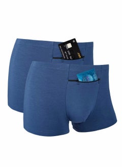 Men's Boxer Briefs with Secret Hidden Pocket, Pickpocket-Proof Travel Underwear, Pocket Panties for Men in XL Blue.