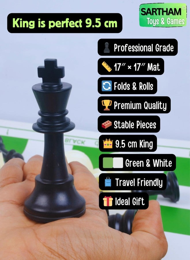 SARTHAM Chess Tournament Set | 17'' X 17'' (Inches) - for Professional Chess Players - Green and White Foldable Travelling Mat, Adult 32pieces - Image 5