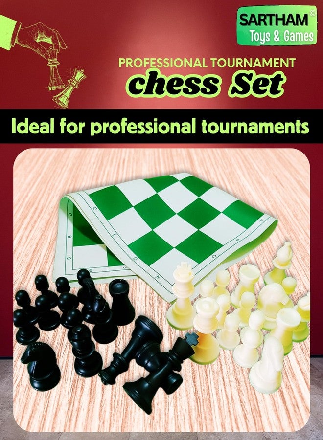 SARTHAM Chess Tournament Set | 17'' X 17'' (Inches) - for Professional Chess Players - Green and White Foldable Travelling Mat, Adult 32pieces - Image 4