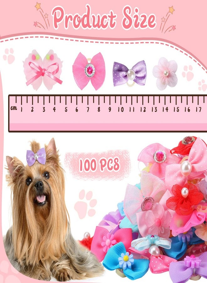 Yunsailing 100 Pcs/ 50 Pairs Cute Dog Bows Dog Hair Bows with Rubber Bands Puppy Hair Clips Grooming Accessories Multicolor Small Pet Handmade Bowknot for Pet Female Accessories - Image 2
