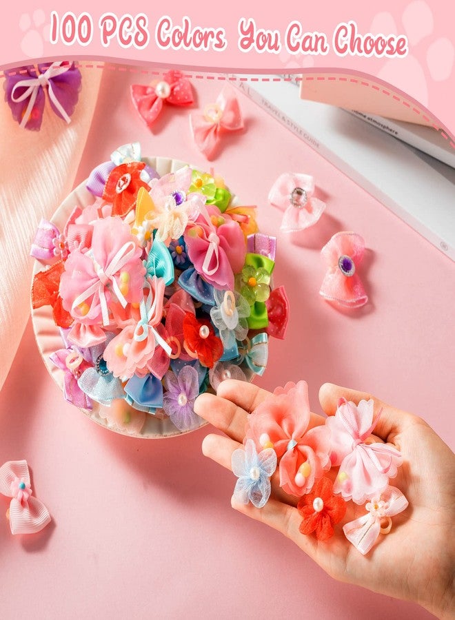 Yunsailing 100 Pcs/ 50 Pairs Cute Dog Bows Dog Hair Bows with Rubber Bands Puppy Hair Clips Grooming Accessories Multicolor Small Pet Handmade Bowknot for Pet Female Accessories - Image 4