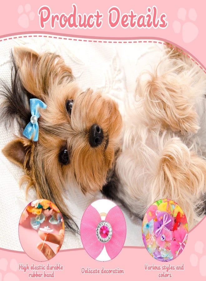 Yunsailing 100 Pcs/ 50 Pairs Cute Dog Bows Dog Hair Bows with Rubber Bands Puppy Hair Clips Grooming Accessories Multicolor Small Pet Handmade Bowknot for Pet Female Accessories - Image 3