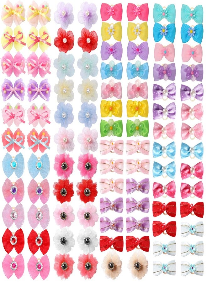Yunsailing 100 Pcs/ 50 Pairs Cute Dog Bows Dog Hair Bows with Rubber Bands Puppy Hair Clips Grooming Accessories Multicolor Small Pet Handmade Bowknot for Pet Female Accessories - Image 1
