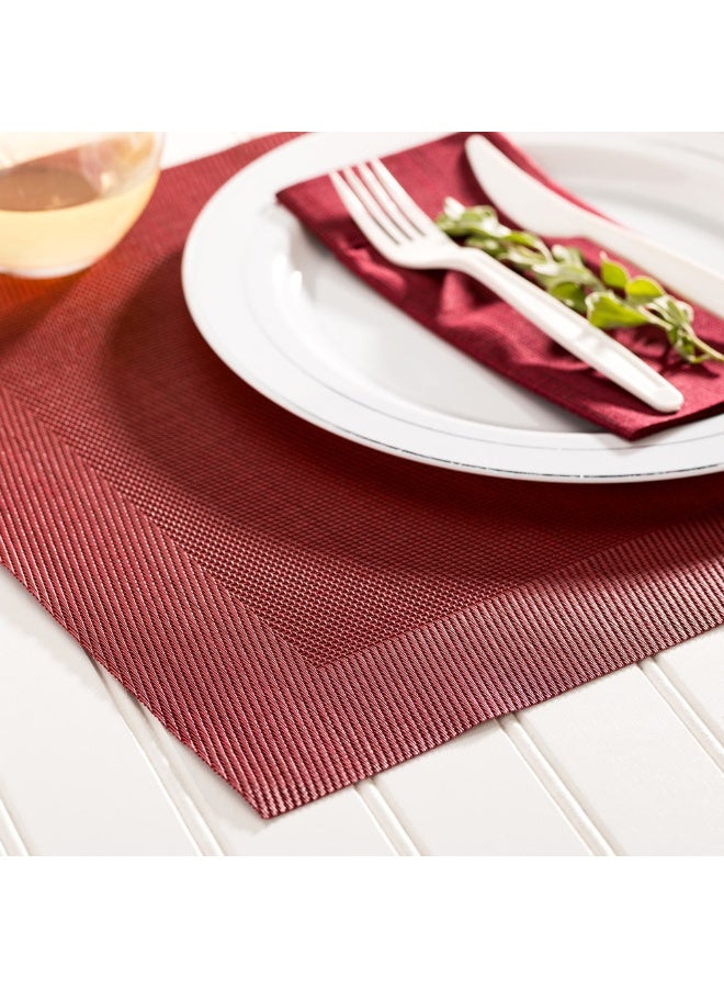 Restaurantware حصائر طاولة فينيل جنيف 16 بوصة × 12 بوصة، 6 حصائر طعام مقاومة للحرارة - مقاومة للبقع، قابلة للغسل، حصائر مطبخ فينيل حمراء، منسوجة، للحفلات وطاولات الطعام - Image 3