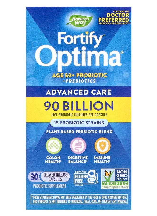 Nature's Fortify Optima Age 50+ Probiotic + Prebiotics Advanced Care 90 Billion CFU 30 Delayed-Release Capsules 