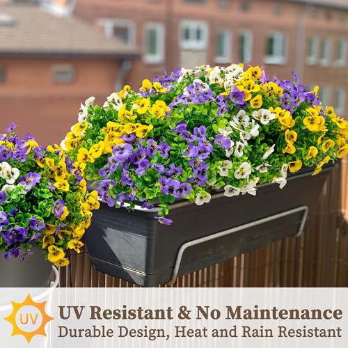 ColoPlay 12 Bundles Artificial Fake Pansy Flowers for Outdoor - Yellow, White & Purple Faux Pansies Flowers, Fake Flowers for Outdoor Planters, Porch, Garden, Window Boxes, and Home Decoration - Image 4