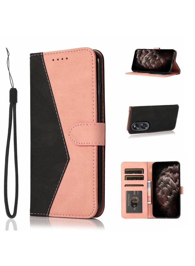 اس-توب جراب هاتف OPPO A58 من الجلد بخياطة ثنائية اللون - Image 1