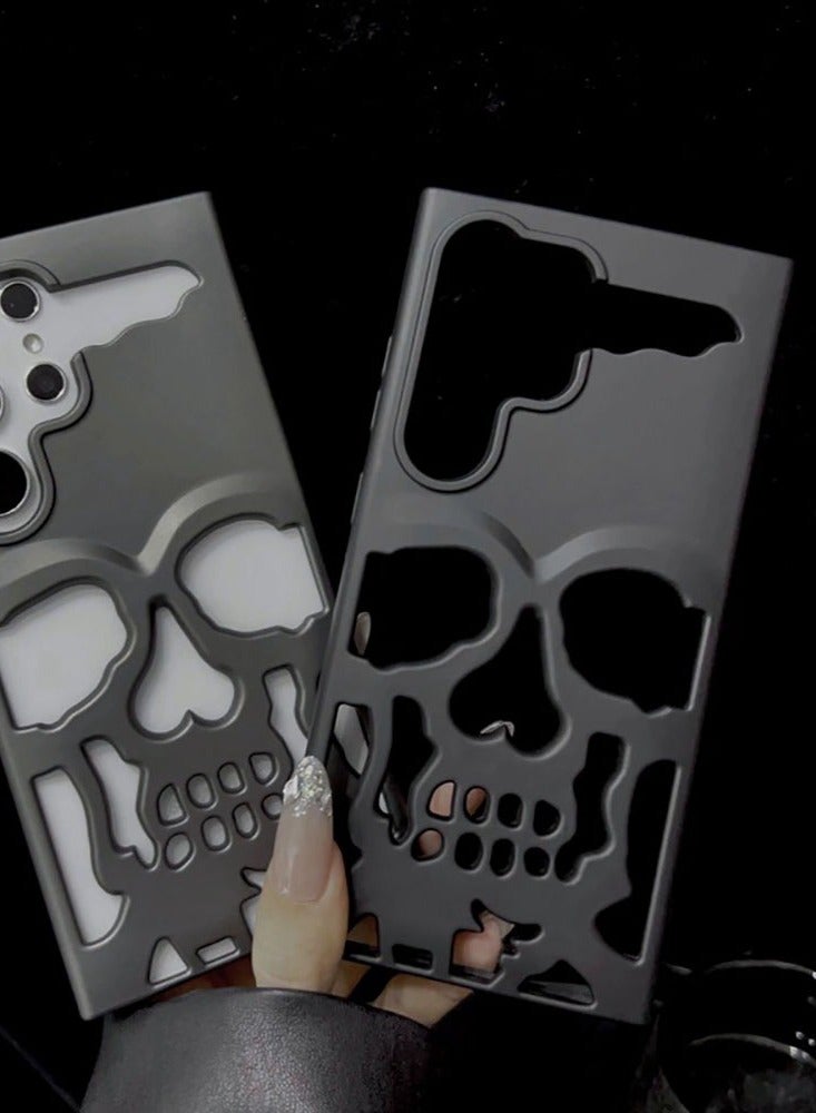 Color Fans Cool Hollow Skull Matte Black Soft Phone Case for Samsung Galaxy S24 Ultra Protective Cover - Image 3