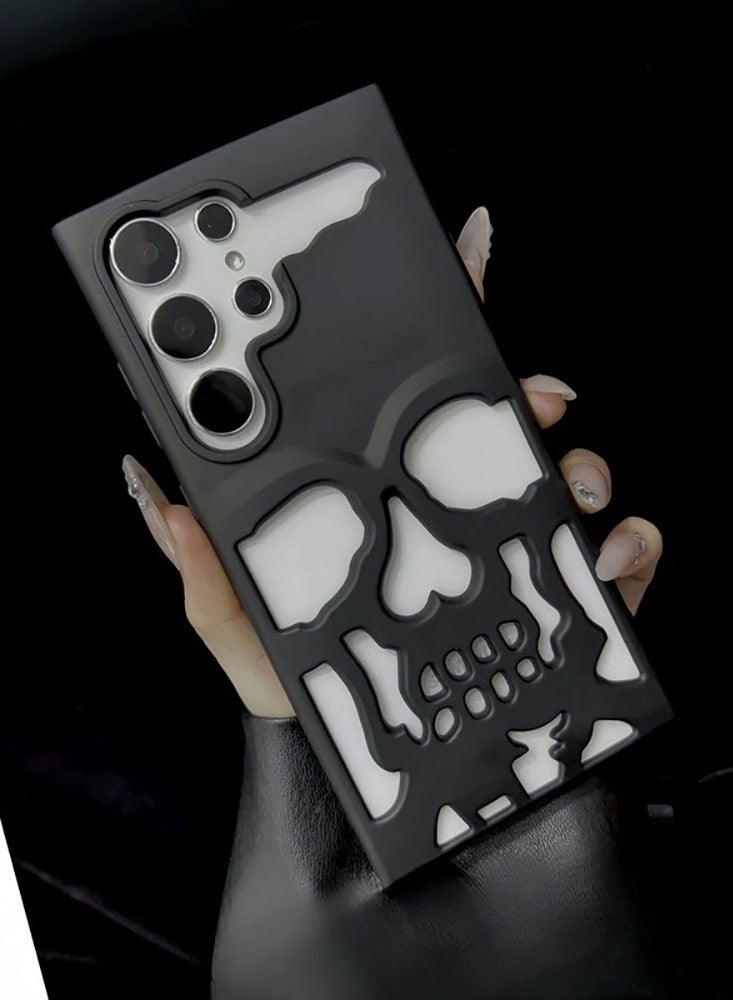 Color Fans Cool Hollow Skull Matte Black Soft Phone Case for Samsung Galaxy S24 Ultra Protective Cover - Image 2