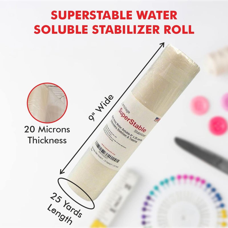 Superpunch Wash-Away Water Soluble Stabilizer for Embroidery - 9 inch x 25 Yard Roll, Fabric Stabilizer, Embroidery Backing & Cut Away Stabilizers - SuperStable Machine & Hand Sewing - Made in USA - Image 2