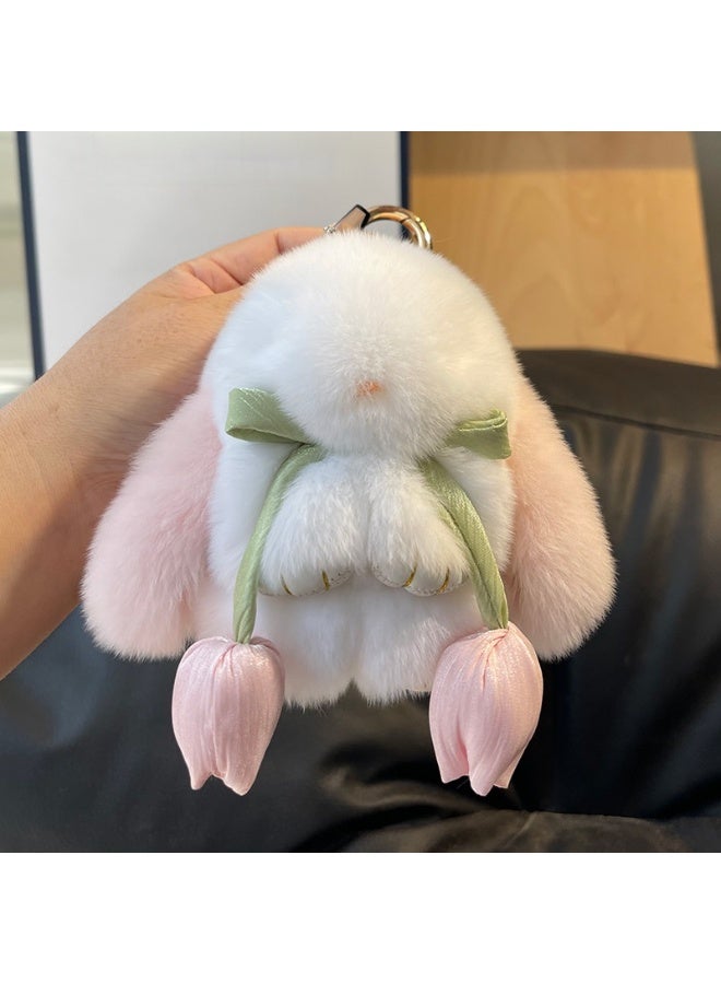 Soft Cute Rabbit Fur Pom Pom Keychain Fluffy Real Rex Bunny Keychain Decoration - Image 1