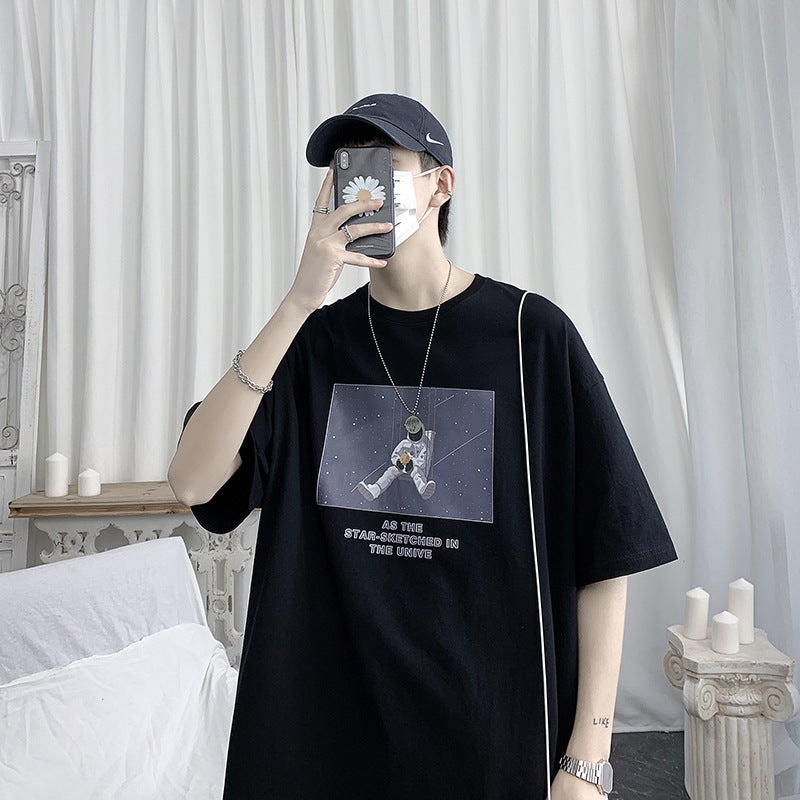 Short-Sleeved T-Shirt Men'S Summer Loose Half-Sleeved Korean Style Trendy Simple Fashion Half-Sleeved T-Shirt Top - Image 5