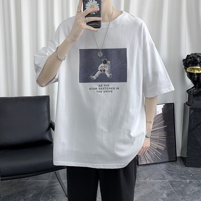 Short-Sleeved T-Shirt Men'S Summer Loose Half-Sleeved Korean Style Trendy Simple Fashion Half-Sleeved T-Shirt Top - Image 1