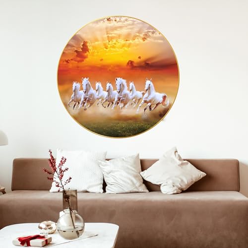 Nozvera Seven Horses Vastu Painting, Big Large Size 7 horse Vastu Frame | Golden Framed | Sparkle Laminated | 7 Horse Wall Painting for Living Room, Bedroom, Office (Design 03, 60 cm * 60 cm) - Image 3
