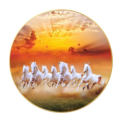 Nozvera Seven Horses Vastu Painting, Big Large Size 7 horse Vastu Frame | Golden Framed | Sparkle Laminated | 7 Horse Wall Painting for Living Room, Bedroom, Office (Design 03, 60 cm * 60 cm) - Image 1