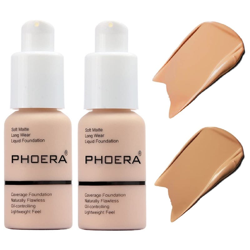 nvyue 2 Pack PHOERA Foundation,Matte Oil Control Concealer Cream,PHOERA Long Lasting Waterproof Matte Liquid Foundation for Women Girls (104 Buff Beige+105 Sand) - Image 1