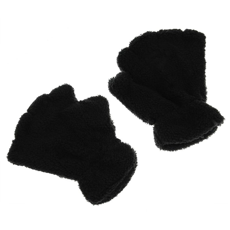 FakeFace Girls Women Plush Bear Claw Cat Paw Fingerless Glove Soft Warm Winter Mittens, Black - Image 3