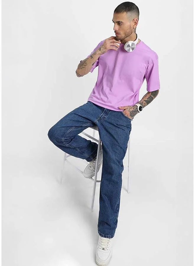 Veirdo Veirdo Pure Cotton Oversized Fit Half Sleeve T-Shirt For Men Lilac Half Sleeve T-Shirt For Men
