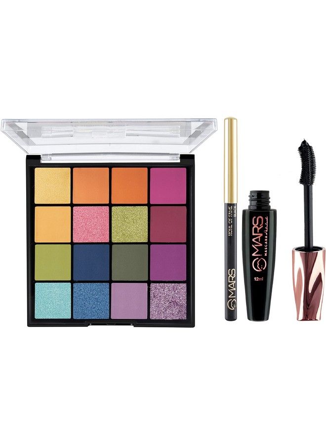Mars 16 Shade Velvety Eyeshadow Palette With Smudge Proof Mascara And Smudge Proof Kajal (3 Items In The Set) - Image 1