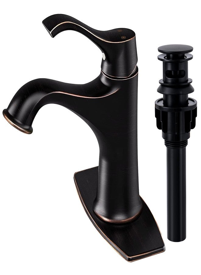 دي جي اس صنبور حوض الحمام DJS مع مجموعة سدادة تصريف منبثقة وخرطوم إمداد المياه وصنبور مزرعة وصنبور مرحاض ومغسلة بمقبض واحد وفتحة واحدة من البرونز المصقول بالزيت - Image 1