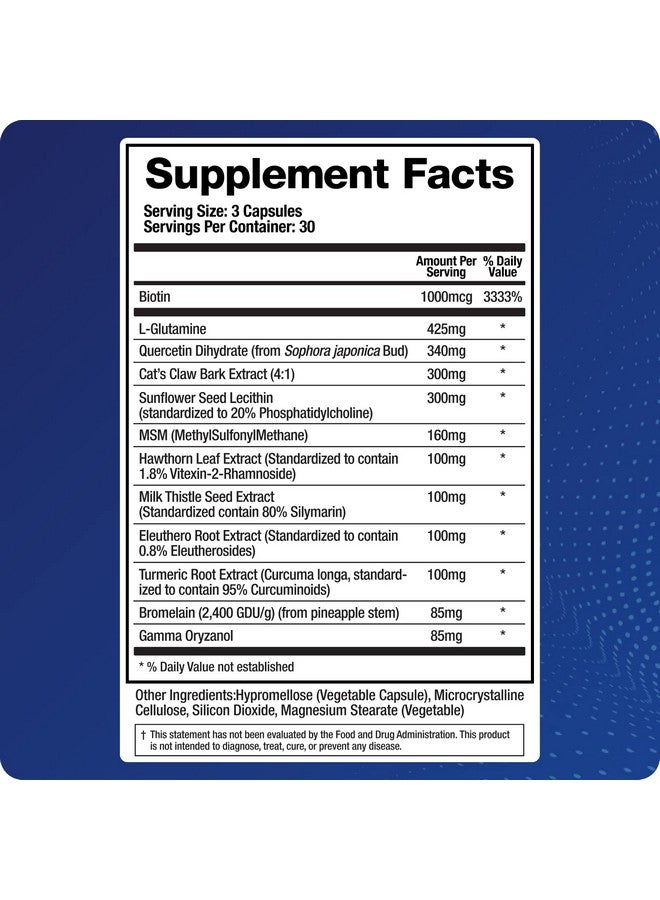 BioMatrix Leaky Gut Ibs Supplement W/Lglutamine Turmeric Root Cat’S Claw Msm Quercetin Sibo Friendly Support Mucosa ; 90 Caps - Image 3