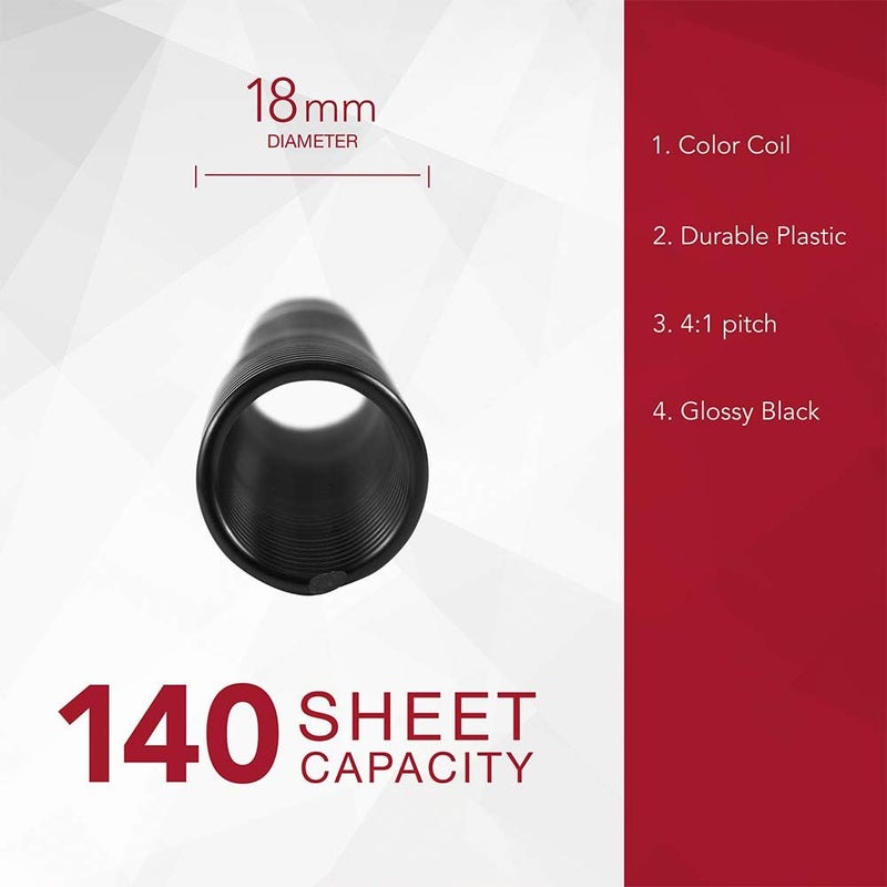 GBC Binding Spines/Spirals/Coils, 18mm, 140 Sheet Capacity, 4:1 Pitch, Color Coil, Black, 100 Pack (9665080) - Image 3