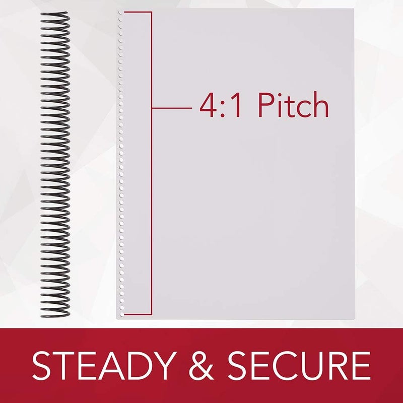 GBC Binding Spines/Spirals/Coils, 18mm, 140 Sheet Capacity, 4:1 Pitch, Color Coil, Black, 100 Pack (9665080) - Image 4