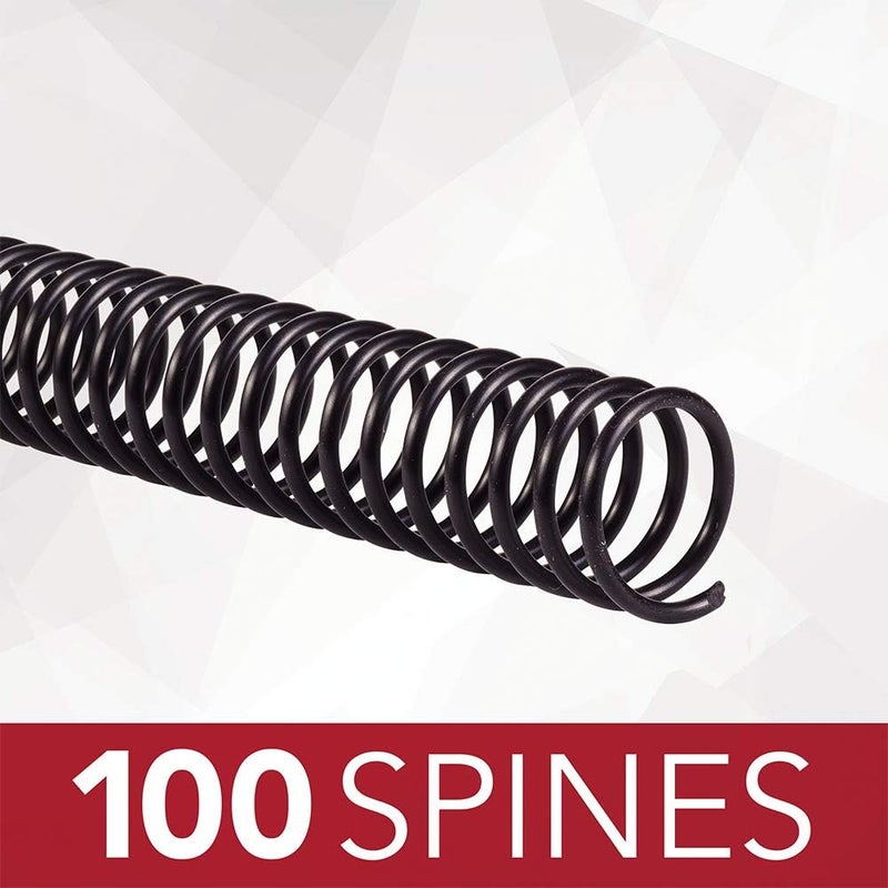 GBC Binding Spines/Spirals/Coils, 18mm, 140 Sheet Capacity, 4:1 Pitch, Color Coil, Black, 100 Pack (9665080) - Image 2