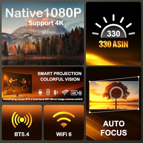 WOOPKER Upgraded HY260 Pro Mini Projector with WiFi and Bluetooth 5.4, Auto Focus/Keystone,Native 1080P Support for 4K,Air Mouse Remote,Android 11,Built in Apps,35"-150" Screen Video Projector - Image 2