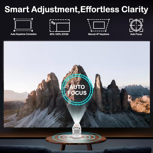 WOOPKER Upgraded HY260 Pro Mini Projector with WiFi and Bluetooth 5.4, Auto Focus/Keystone,Native 1080P Support for 4K,Air Mouse Remote,Android 11,Built in Apps,35"-150" Screen Video Projector - Image 4