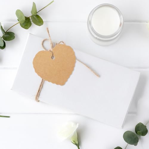 G2PLUS Kraft Paper Gift Tags with String, 100PCS Heart Gift Tags, Brown Blank Hang Tag, Valentines Heart Shaped Name Label Tag for Present Wrapping, Valentine, Wedding Party Favors - Image 4