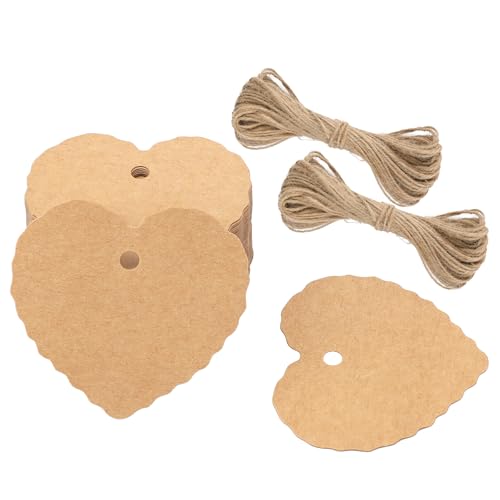 G2PLUS Kraft Paper Gift Tags with String, 100PCS Heart Gift Tags, Brown Blank Hang Tag, Valentines Heart Shaped Name Label Tag for Present Wrapping, Valentine, Wedding Party Favors - Image 1