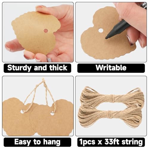 G2PLUS Kraft Paper Gift Tags with String, 100PCS Heart Gift Tags, Brown Blank Hang Tag, Valentines Heart Shaped Name Label Tag for Present Wrapping, Valentine, Wedding Party Favors - Image 3