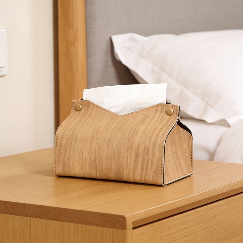Outdoor Camping Tissue Box Premium Leather Wood Grain Quality Practical - Image 3