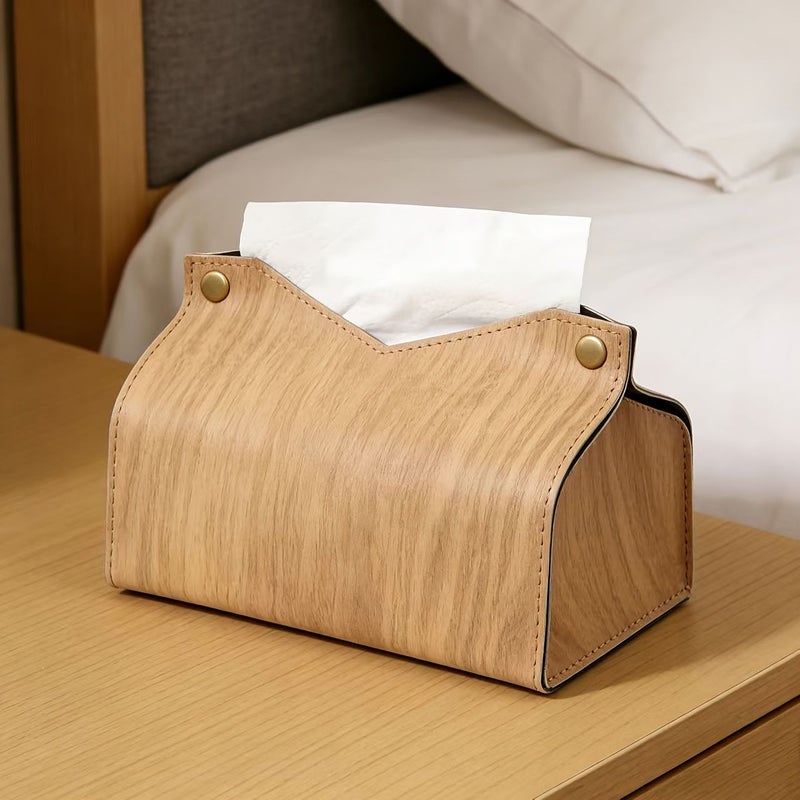 Outdoor Camping Tissue Box Premium Leather Wood Grain Quality Practical - Image 4