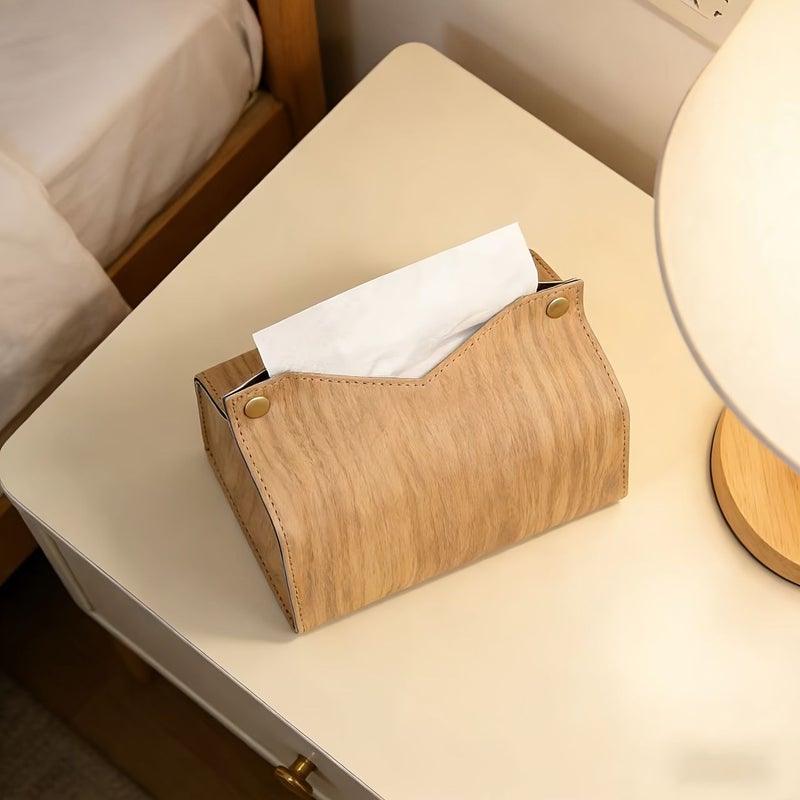 Outdoor Camping Tissue Box Premium Leather Wood Grain Quality Practical - Image 1