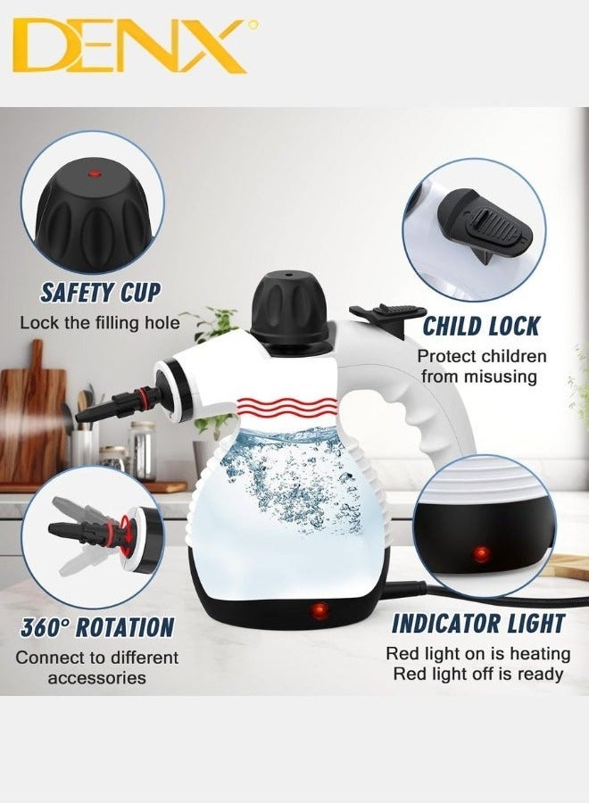 Denx High Pressure Steam Cleaner, Portable Mini Steam Cleaner for Home Kitchen Multifunction High Temperature Pressure with 9pcs Accessories for Kitchen Sofa Bathroom Car Window | 1200W | 350ml | DX2596 - Image 3