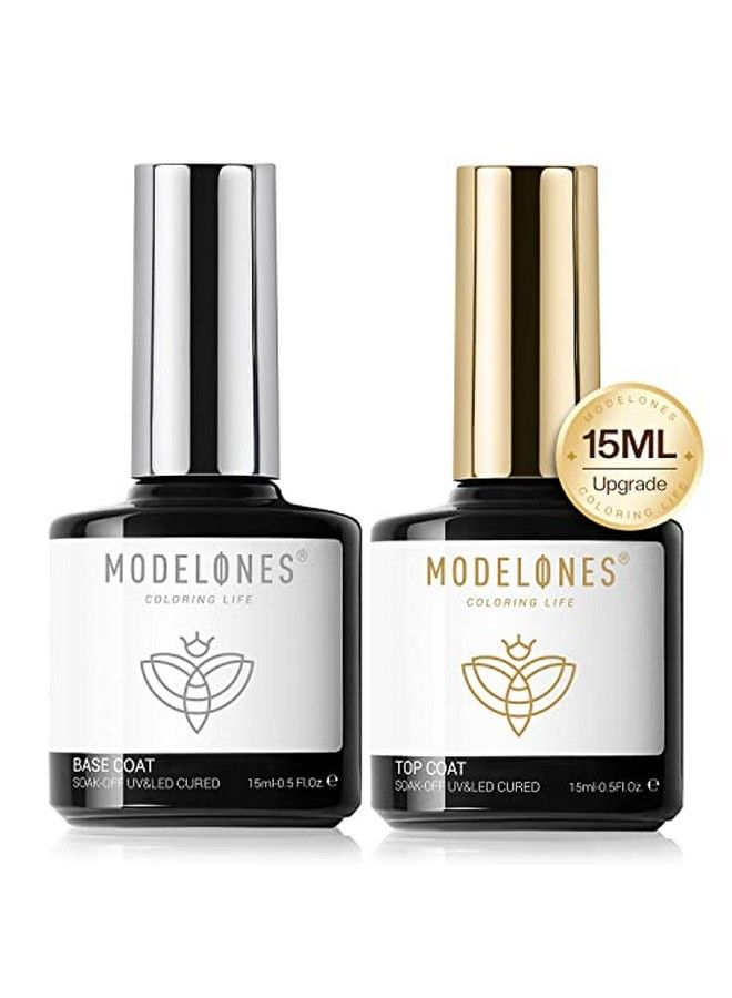 modelones Gel Top And Base Coat 2Pcs 15Ml No Wipe Gel Nail Polish Base And Top Coat Soak Off Led Nail Lamp Acid Free Gloss Clear Base Top Coat Gel Nail Starter Supplies Kit Long Lasting For 28 Days - Image 1