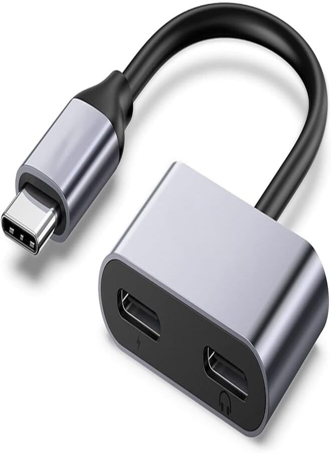 USB C Adapter, 2 in 1 USB C to Dual USB C Audio Charging Converter USB C Headphone Jack Audio Dongle Compatible with iPad Pro 2018, Google Pixel 2 XL, Xiaomi Mix 2S，Smartisan Nut R1, Huawe